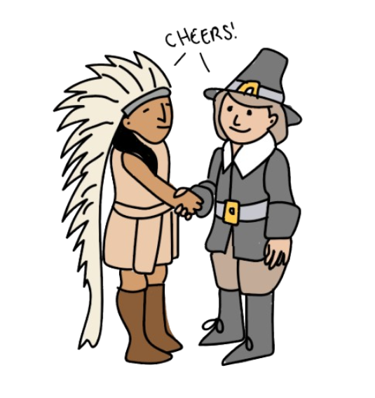 Pilgrum and Native shaking hands